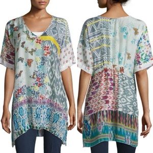 Johnny Was Butterfly Half-Sleeve Printed Silk Tunic Size S